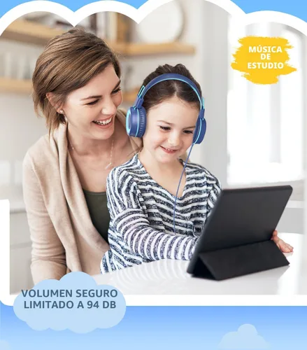 Vista 4 de Bywulanda Auriculares USB Tipo C Mejorados para Niños para la Escuela, Volumen Seguro Limitado de 94dB, Sonido Estéreo HD, Auriculares Plegables