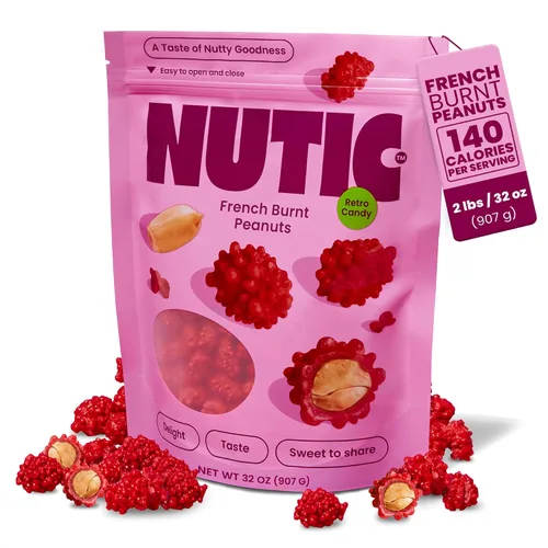 Vista 7 de Nutic Caramelo de cacahuetes quemados franceses, 1 libra, revestimiento crujiente y dulce confitado con centro de maní tostado, aperitivos navideños