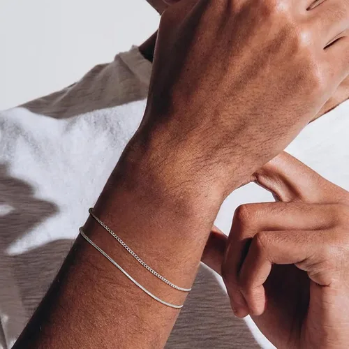 Vista 4 de Moodear Christmas Gifts Stackable Bracelets for Men - Dainty Silver Cuban Link Stackable Snake Chain Stainless Steel Bracelets Trendy Jewelry Gift