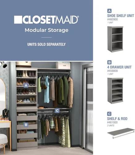 Vista 13 de ClosetMaid Kit de estante de almacenamiento modular y barra para colgar, color gris pardo