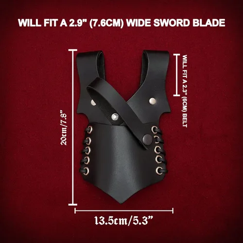Vista 6 de Cinturón medieval con vaina para espada aventurero con soporte de cuero para espada universal, espada larga, cutlass