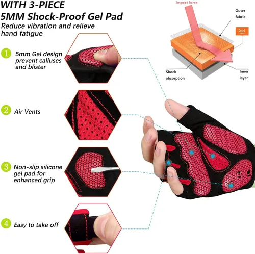 Vista 2 de MOREOK - Guantes para bicicleta de montaña (MTB) y ciclismo de descenso (DH), para hombres, de medio dedo, con almohadilla de gel que absorbe