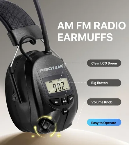 Vista 4 de Bluetooth 5.4 AM/FM Radio Hearing Protection Earmuff, 25dB NRR Rechargeable for Mowing, Construction, Chainsaw