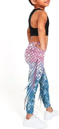 Vista 4 de Mermaid Leggings for Girls Fish Scale Printing Yoga Pants Halloween Costume Tights Mermaid Birthday Outfit