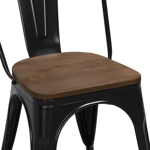 Vista 7 de Yaheetech Juego de sillas de patio de 4,18 pulgadas apilables de metal con asiento de madera para exteriores, capacidad de peso de 330 libras