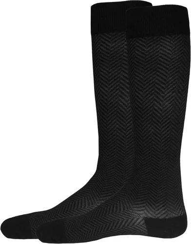 Vista 2 de NuVein Calcetines de compresión para hombre de 15-20 mmHg, patrón de cheurón, pantalones de negocios hasta la rodilla, color negro, talla M