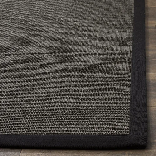 Vista 4 de Alfombra de sisal Safavieh, de color maíz y negro, tejida a mano, de la colección de fibras naturales; 5 x 8 pulgadas, NF441A, Tela, Gris / Gris