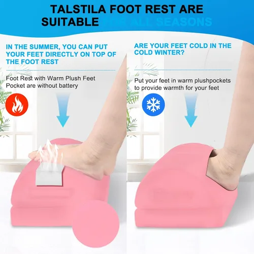 Vista 5 de TALSTILA Reposapiés para debajo del escritorio en el trabajo, reposapiés ergonómico de 3 alturas ajustables, reposapiés con bolsillo cálido