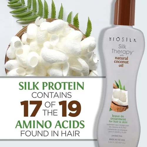 Vista 6 de Biosilk Terapia de Seda con Aceite de Coco Natural Tratamiento Sin Enjuague, Ayuda a Controlar el Encrespamiento y los Cabellos Sueltos, Sin