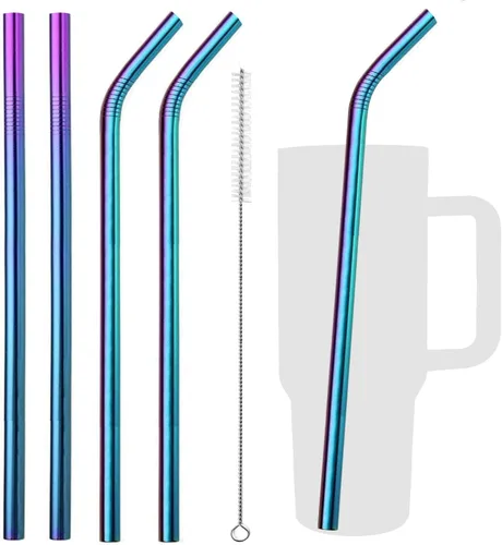 Vista 9 de VEHHE Popotes de metal de acero inoxidable Popotes para beber reutilizables - 10.5" Ultra largo 4 + 1 - Con cepillo de limpieza para vasos de 20/30