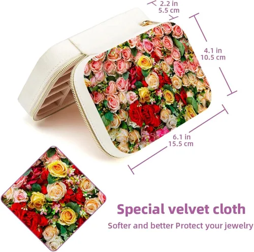 Vista 5 de Double Layer Portable Travel Mini Jewelry Case Display Storage Holder Boxes Romantic Nature Roses Flower