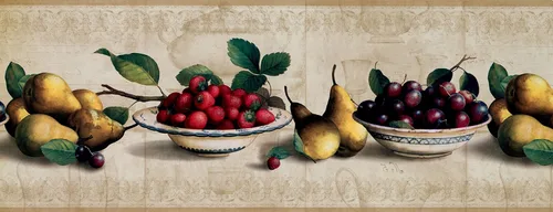 Vista 2 de CONCORD WALLCOVERINGS ™ Papel Pintado Frontera Patrón Fruta Fresas Peras Placa Para Casa De Cocina Comedor, Beige Rojo Verde, 15 pies Por 9 in