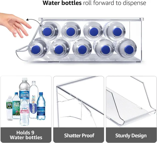 Vista 4 de Sorbus Organizador de botellas de agua para refrigerador con tapa, capacidad para 9 botellas, organizador apilable de bebidas para refrigerador