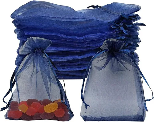Vista 5 de Stratalife Bolsas de organza de malla de 5 x 7 pulgadas con cordón, 100 Azul marino 5x7 pulgadas