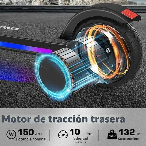 Vista 2 de [Usado] Caroma E35 Kids Electric Scooter for Ages 8-12, 150W Motor Up to 7 Miles Range & 10 MPH Speed, LED Display, Colorful Rainbow Lights Rojo