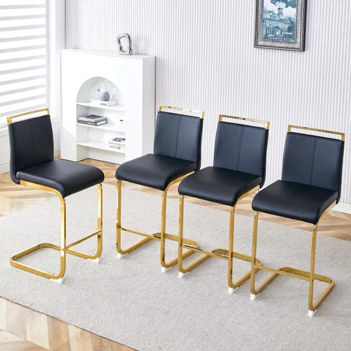 Vista 36 de gopop Juego de 2 taburetes de bar de altura de mostrador con respaldo, taburetes de cocina de cuero sintético negro con patas de metal recubierto