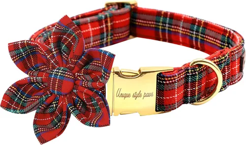 Vista 42 de Unique style paws Collar de perro de algodón con lazo, collar para cachorro con cuadrícula negra y azul para perros pequeños, medianos y grandes