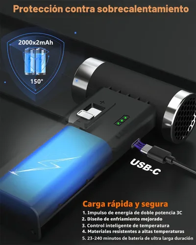 Vista 5 de Plumero del aire comprimido FT03, velocidad continua 1-100 ajustable Negro