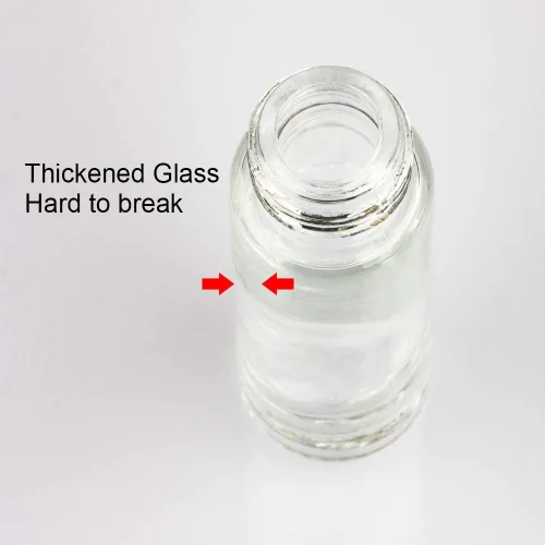 Vista 3 de Tomorotec Paquete de 20 Botellas Rodillo de Aceite Esencial de Vidrio Transparente Ultra Grueso de 10mL con Tapas de Plástico de Grano de Madera