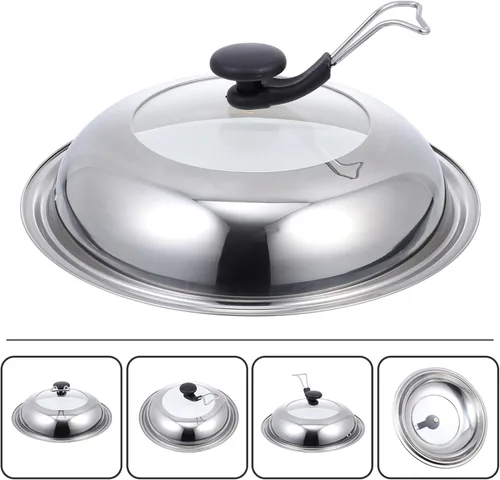 Vista 4 de Operitacx Tapa de olla de acero inoxidable Cubierta de wok de acero inoxidable Cubierta universal para ollas Utensilios de cocina Tapa de cocina
