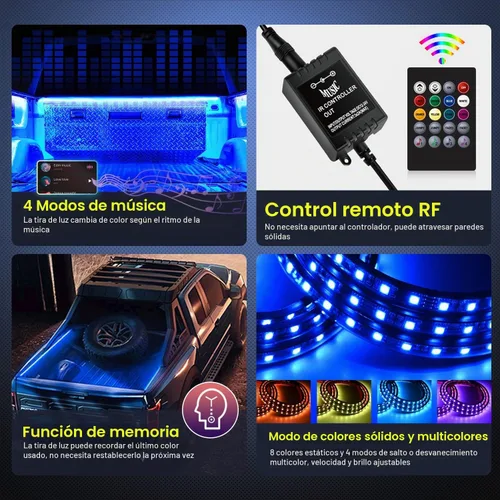 Vista 4 de Nilight Juego de 3 tiras de luz RGB de 60 pulgadas para cama de camión, 270 LED de neón de acento con control remoto RF, interruptor de encendido