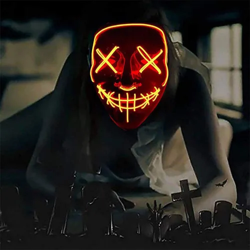 Vista 2 de Máscara LED aterradora de Halloween, máscara de purga iluminada para festival, fiesta de cosplay
