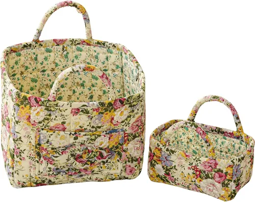 Vista 15 de vctops Paquete de 2 cestas de almacenamiento acolchadas de tela bohemia floral (Floral G)