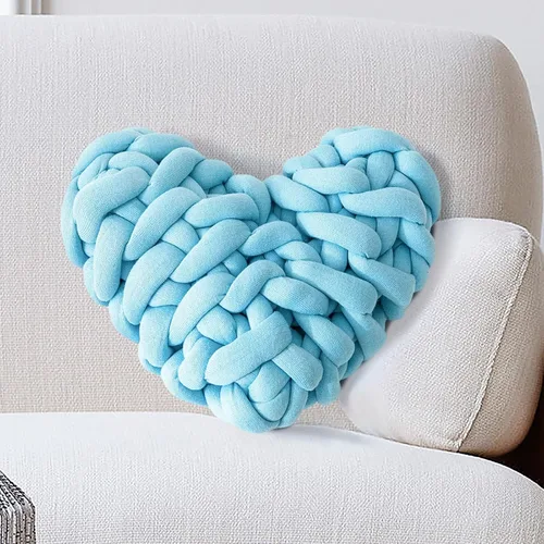 Vista 15 de Almohada anudada nórdica en forma de corazón Almohada decorativa tejida a mano Cojín Cojín Decoración de habitación Aqua