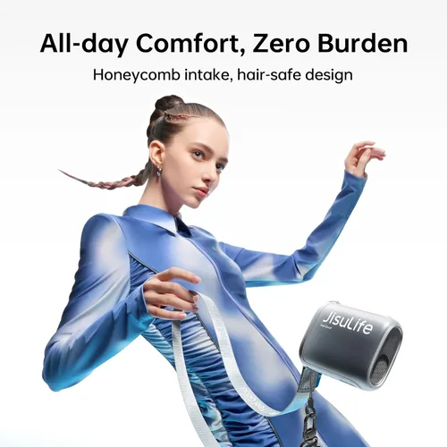 Vista 7 de JISULIFE Ventilador de cuello portátil, 100 velocidades ajustables, enfriamiento de 40000 RPM, mini ventilador personal portátil, recargable por USB