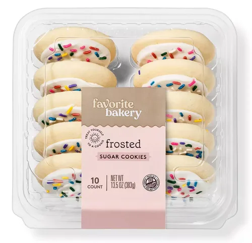 Vista 5 de Favorite Day - Galletas de azúcar heladas rosadas con chispas de arcoíris multicolor (10 unidades) por Favorite Day (despensa de mercado)