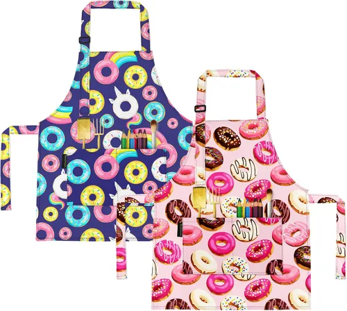 Vista 12 de BeeGreen Kids Cooking Aprons 2 Pack, Adjustable Strap Toddler Art Apron with Front Pocket