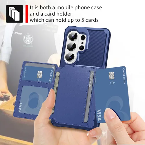 Vista 11 de Funda para Samsung Galaxy S21 Ultra con tarjetero, compatible con soporte magnético para automóvil, resistente a los golpes, resistente, suave, TPU