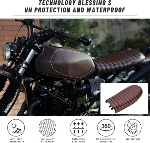 Vista 3 de DREAMIZER Asiento vintage para motocicleta Cafe Racer de Cuero PU compatible con Suzuki KZ400 KZ650 KZ750 TU250X GS450 GS750 GS1100 R75 R90 XJ550