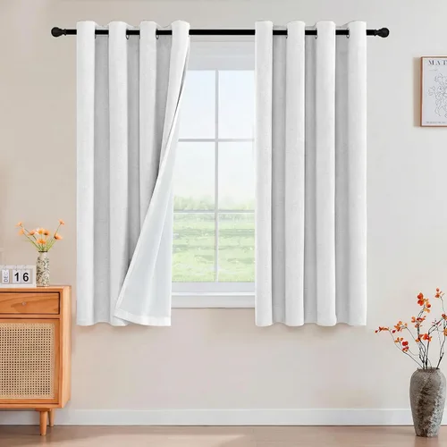 Vista 68 de Cortinas con textura de lino 100% opacas de 64 pulgadas de largo, juego de 2 paneles de cortinas de lino opacas con forro aislante térmico que Arena