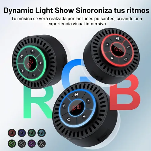Vista 6 de Altavoz Bluetooth, altavoz de ducha IPX7 impermeable, altavoces Bluetooth inalámbricos con graves intensos, altavoz portátil con luz LED, ventosa