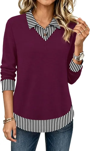 Vista 6 de OFEEFAN Camisas tipo polo de manga larga para mujer, trajes de profesores de otoño