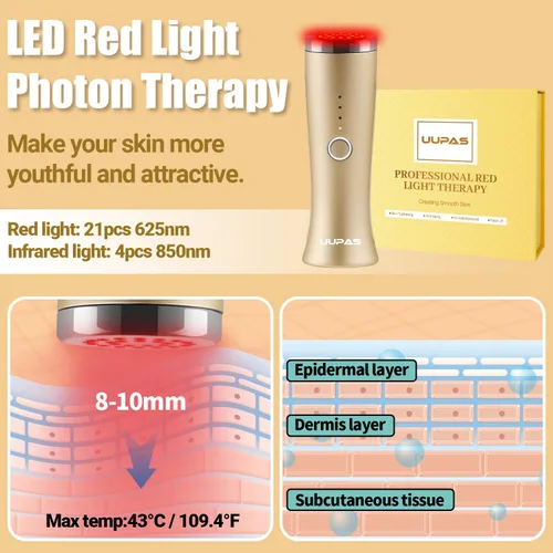 Vista 5 de Terapia de luz roja para la cara, aprobada por la FDA, masajeador facial de terapia de luz LED UUPAS para cara, máquina de apriete de la piel