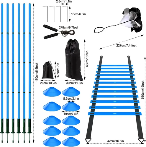 Vista 2 de Juego de 24 piezas de equipo de entrenamiento de agilidad de fútbol, bastones de agilidad, escalera, más para un montaje rápido y fácil