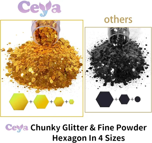 Vista 4 de Ceya Juego de purpurina gruesa de 32 colores, 11.28 onzas/11.29 oz de purpurina para manualidades en polvo mezclado con copos gruesos y finos cada