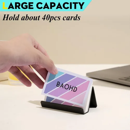 Vista 3 de Tarjetero negro para escritorio, organizador moderno de metal para tarjetas de nombre de negocios, con capacidad para hasta 40 tarjetas