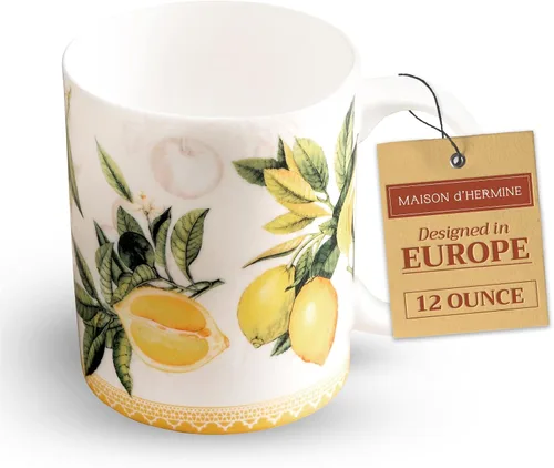 Vista 94 de Maison d' Hermine Taza de café con asas, tazas de porcelana fina de hueso, paquete de una taza de té para bebidas calientes, capuchino, latte