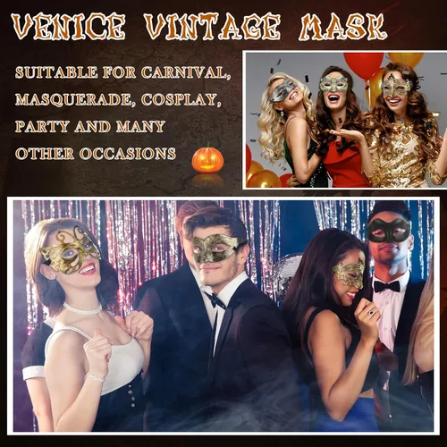 Vista 5 de Sratte 60 máscaras de máscaras vintage antiguas para adultos, máscaras venecianas para carnaval, fiesta de cosplay, actuación