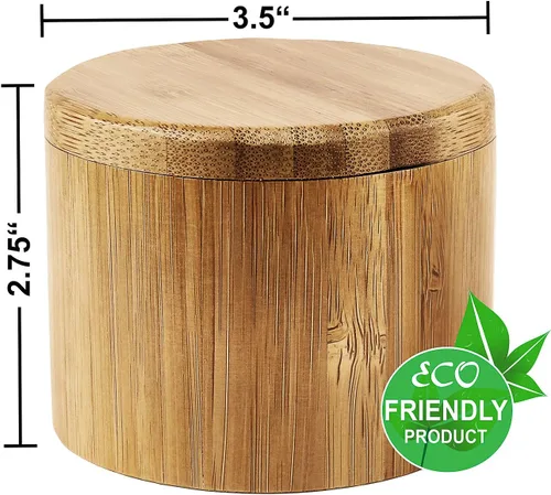 Vista 2 de Estilo Tazones de bambú prémium para sal y pimienta, recipientes de madera para especias con tapas giratorias magnéticas, perfectos para sal