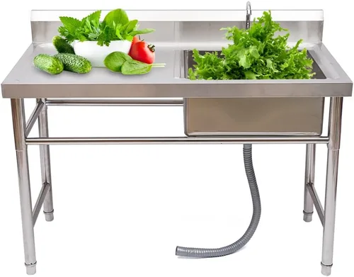 Vista 2 de LOYALHEARTDY Juego de fregadero de restaurante de acero inoxidable de 47.2 x 23.6 x 31.5 in con grifo, fregadero utilitario para restaurante, bar