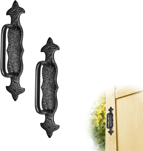 Vista 21 de Tirador o manija decorativa de hierro forjado a mano de 4.5 pulgadas Serie Farmhouse Acabado negro para cofres, armarios, baúles y puertas
