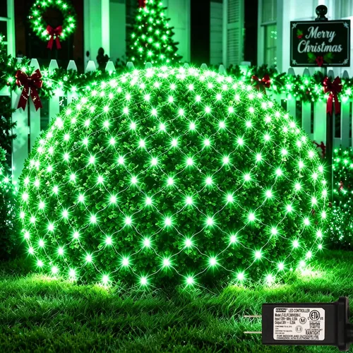 Vista 10 de OYCBUZO 300 luces LED de red de Navidad, 14.8 pies x 5 pies, luces de malla para exteriores, 8 modos, cable verde, tira de luces conectables