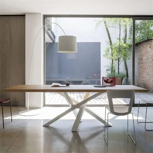 Vista 8 de LAKIQ Mesa de comedor de madera maciza rectangular industrial para cocina, comedor en la naturaleza con pedestal de metal, mesa de centro para sala