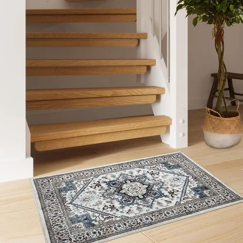 Vista 10 de FairOnly Alfombra bohemia lavable de 2 x 6 pies, estilo vintage, envejecida, tribal, antideslizante, no desprende pelusa, suave, plegable, alfombra