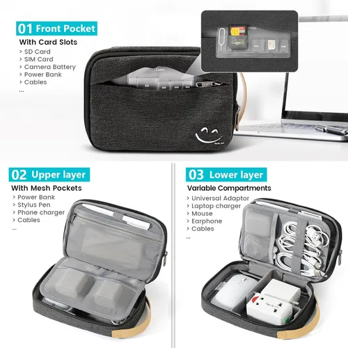 Vista 4 de Travelkin - Organizador de cables de viaje, organizador electrónico de viaje, bolsa organizadora de cables para cables, cargadores de teléfono, Negro