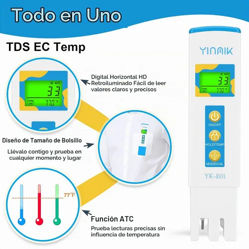 Vista 6 de Medidor TDS para agua potable, medidor PPM de agua, probador EC TDS para Blanco